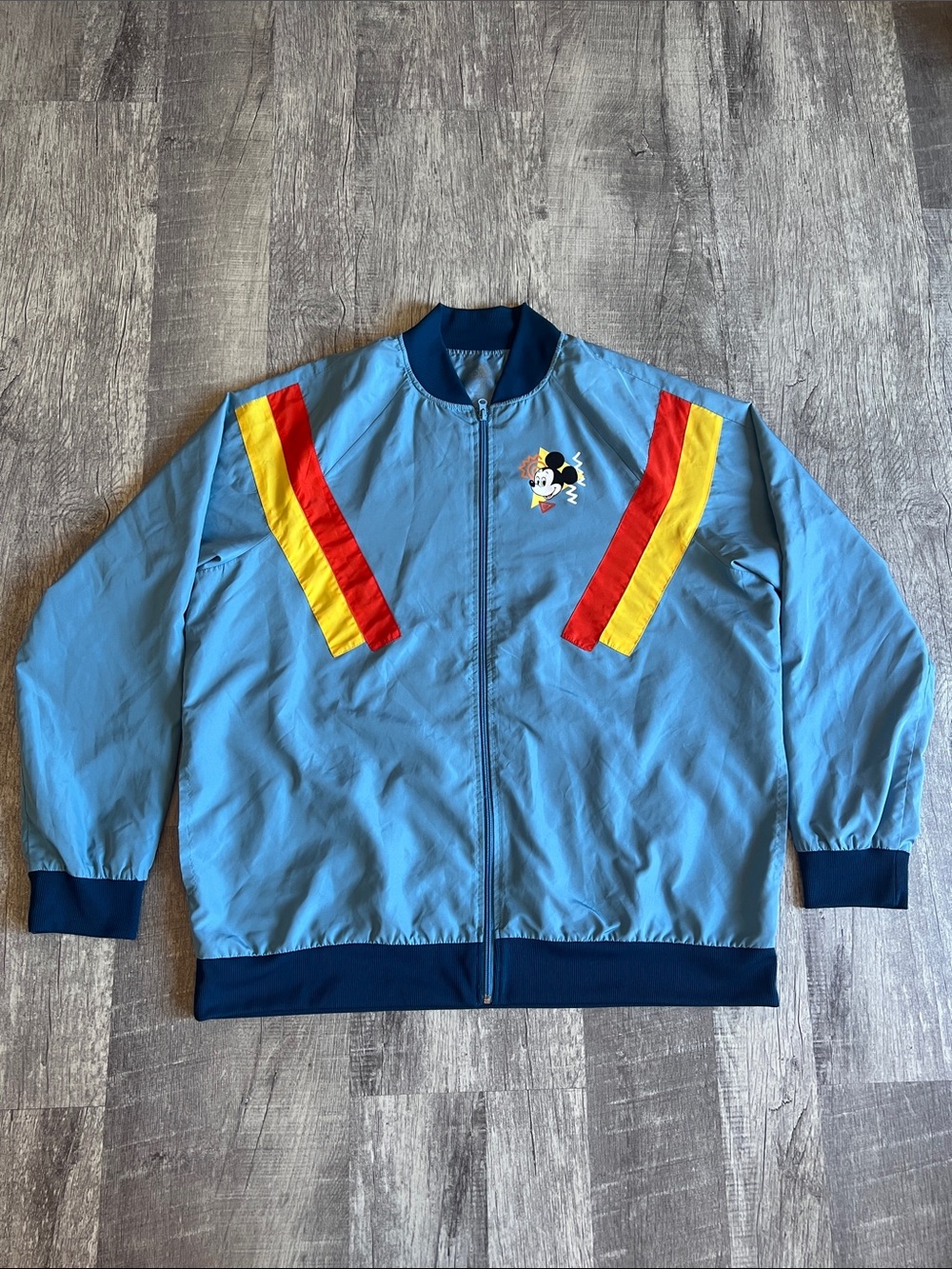 Disney Parks Mickey Mouse Bomber Jacket Windbreaker Blue Retro Stripe Size 2XL